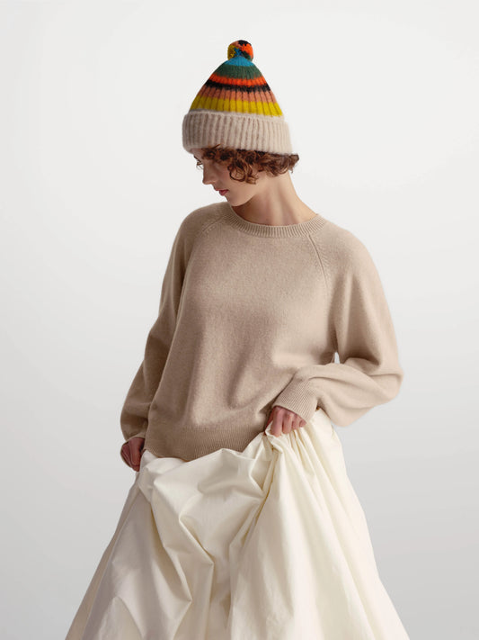 Jo Gordon Brushed Multicolor Pompom Hat Oatmeal