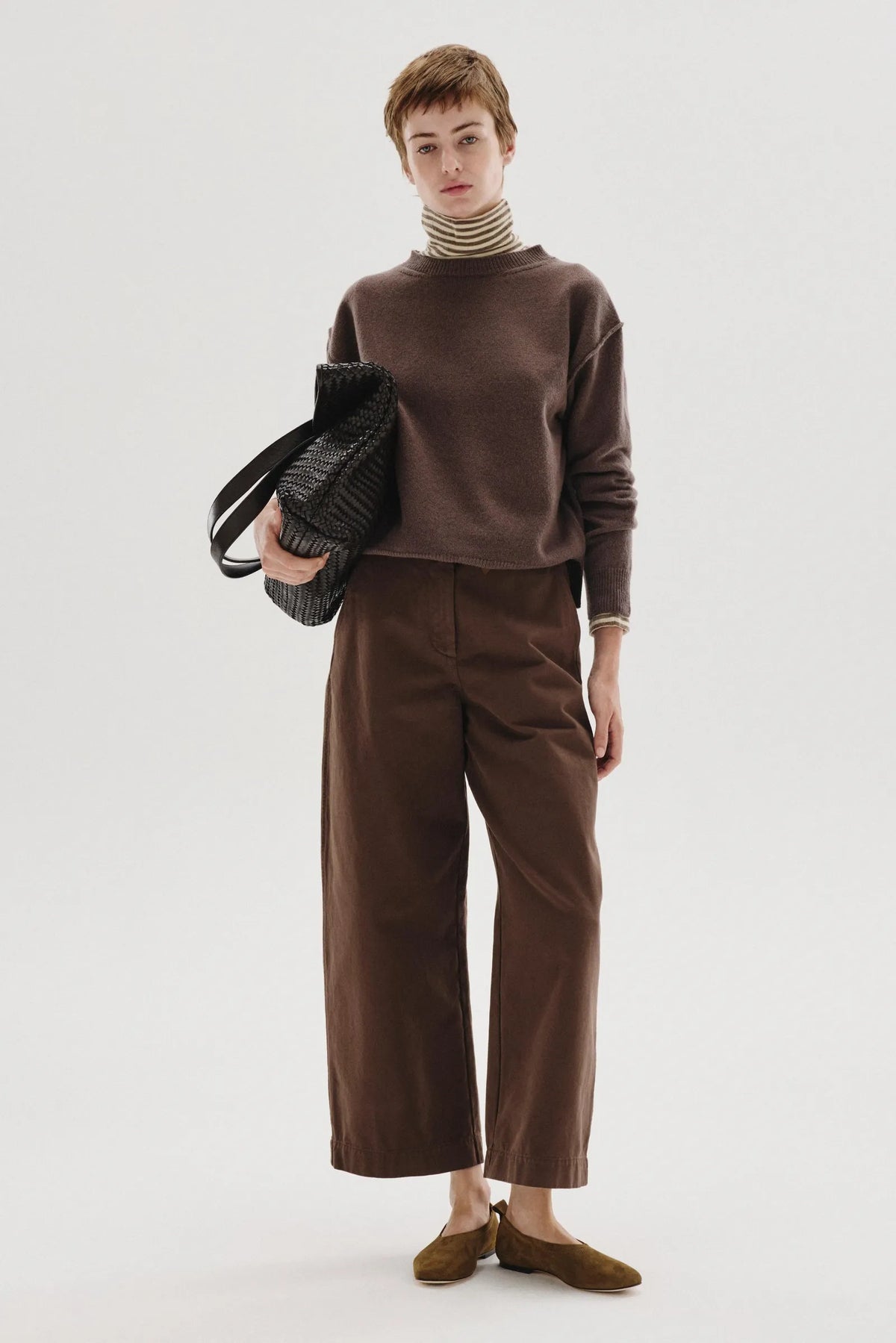 Pomandere Barrel-leg Brushed Cotton Drill Trousers Cocoa