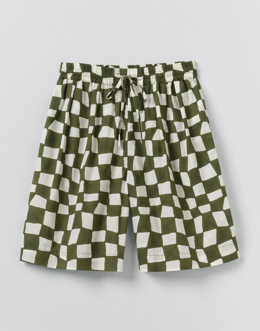 Toast Block Print Warp Check Shorts Olive
