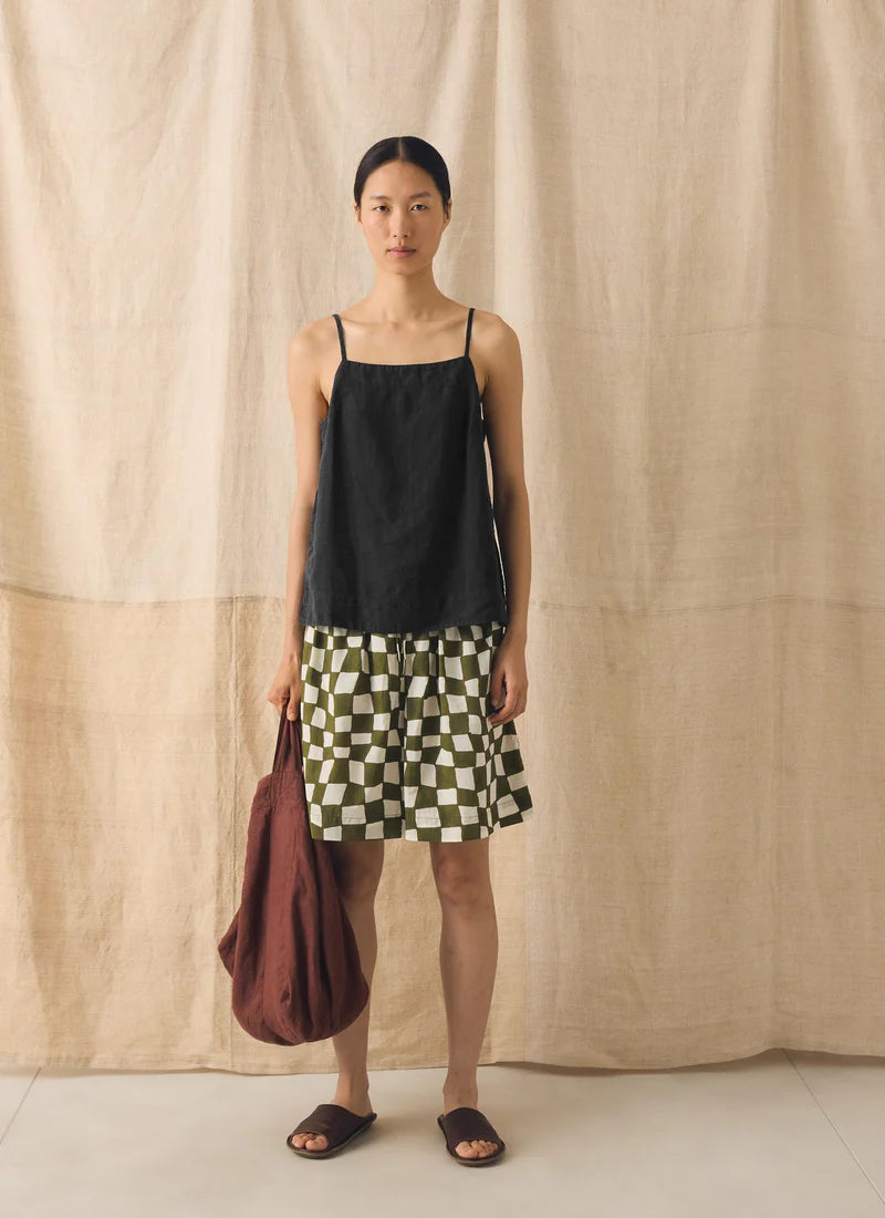 Toast Block Print Warp Check Shorts Olive