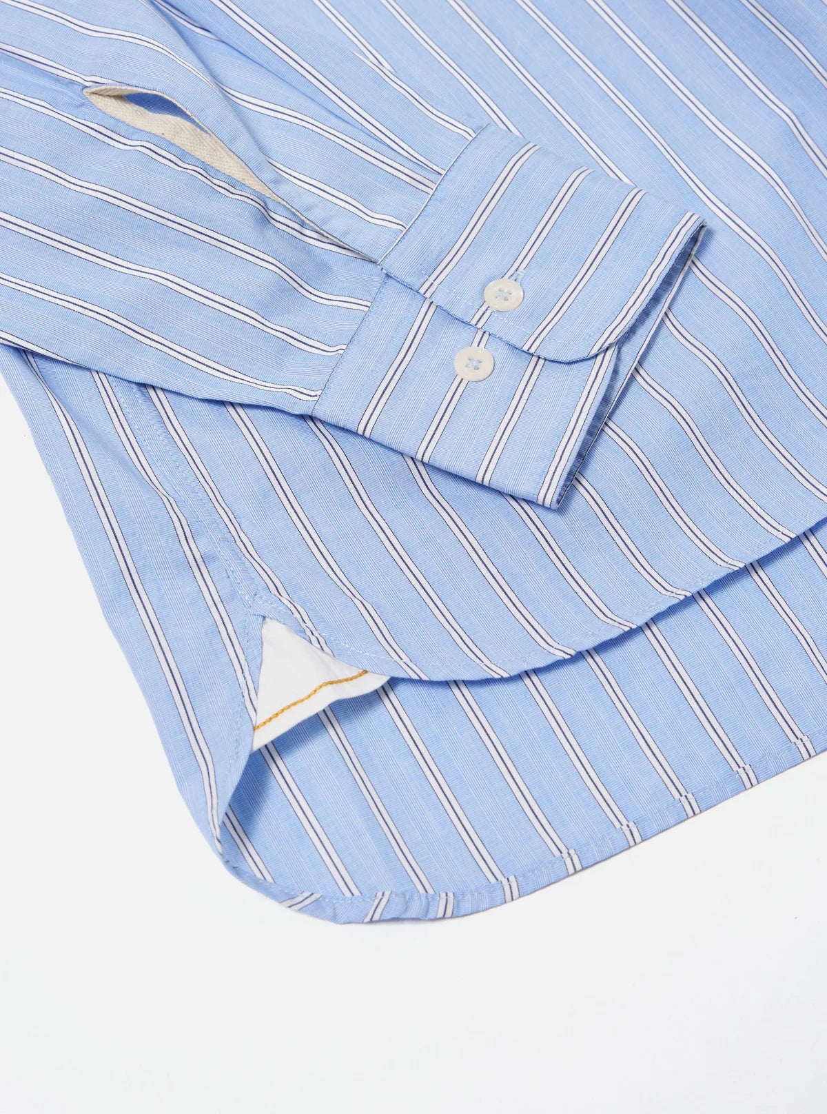 Universal Works Mc Stripe Square Pocket Shirt Blue