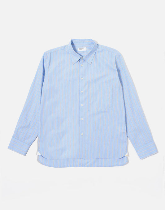 Universal Works Mc Stripe Square Pocket Shirt Blue