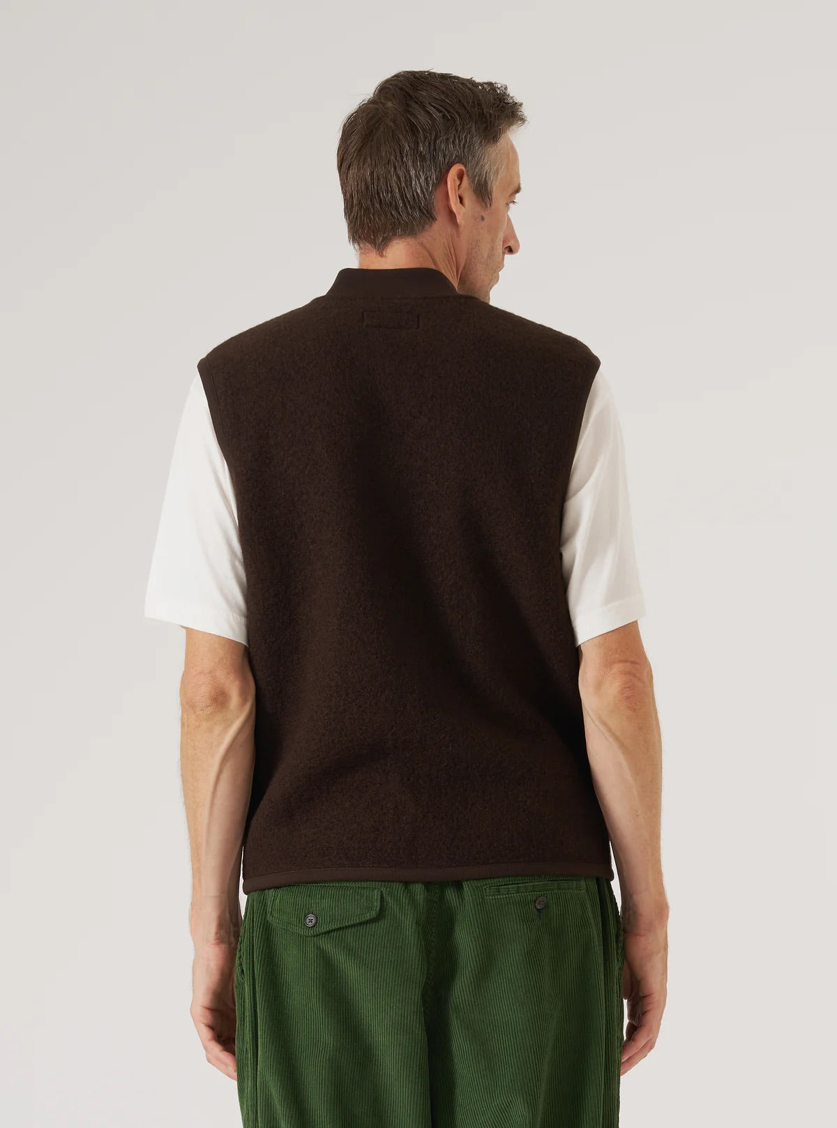 Universal Works Brown Wool Fleece Zip Waistcoat