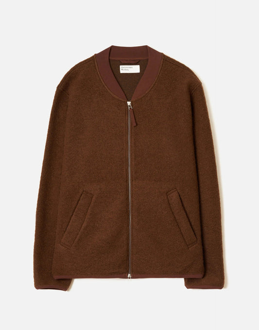 Universal Works Cacao Wool Fleece Zip Bomber Jacket