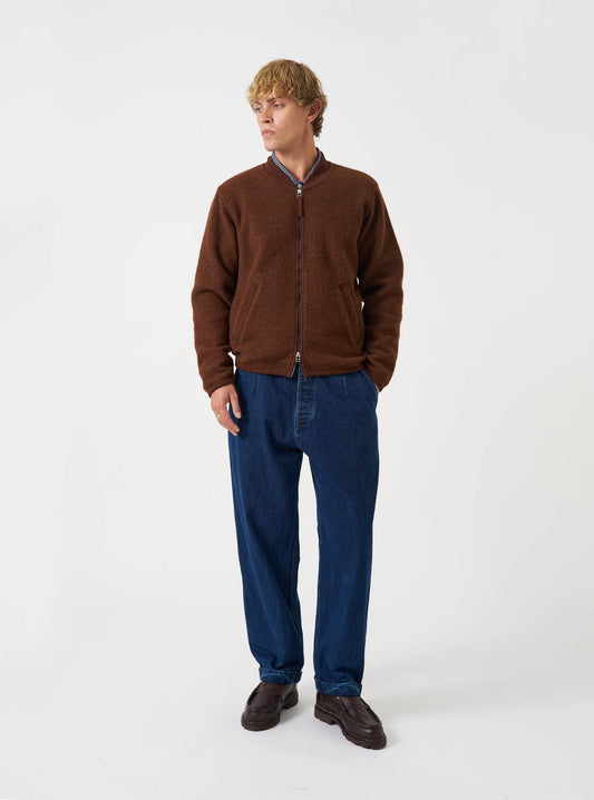Universal Works Cacao Wool Fleece Zip Bomber Jacket