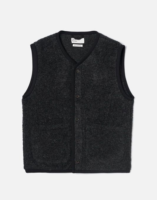 Universal Works Charcoal Bouclet Fleece Lancaster Gilet