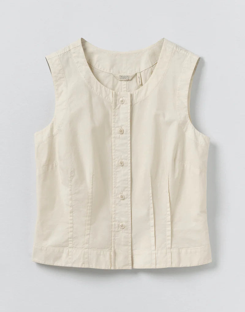 Toast Cotton Linen Poplin Sleeveless Top Ecru