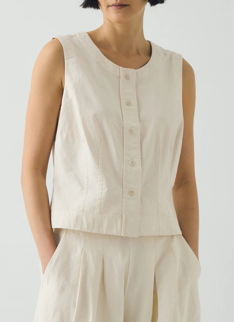 Toast Cotton Linen Poplin Sleeveless Top Ecru