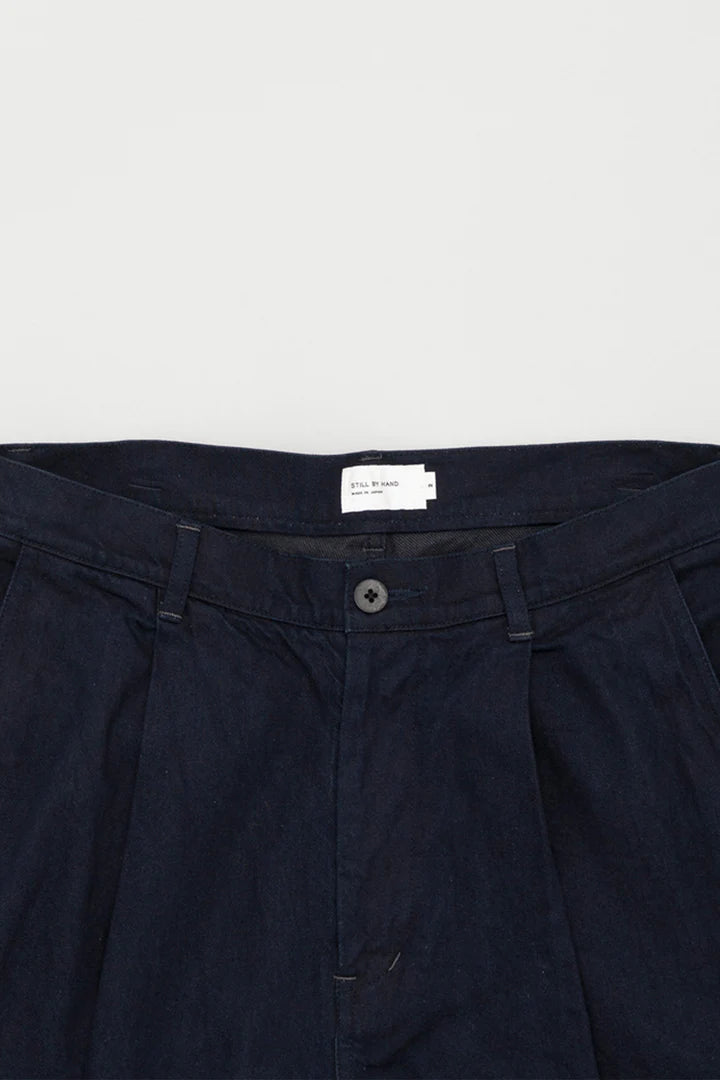 Still By Hand Deep Tucks Pants Dark Navy