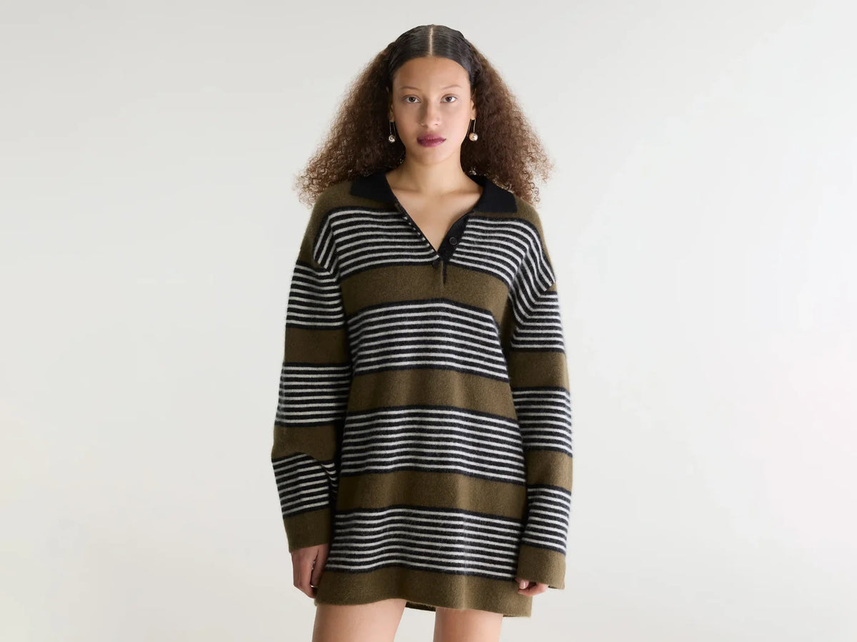 Bellerose Dusor Striped Polo Dress Black/Ebony/Oyster