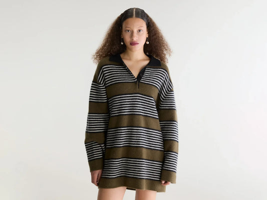 Bellerose Dusor Striped Polo Dress Black/Ebony/Oyster