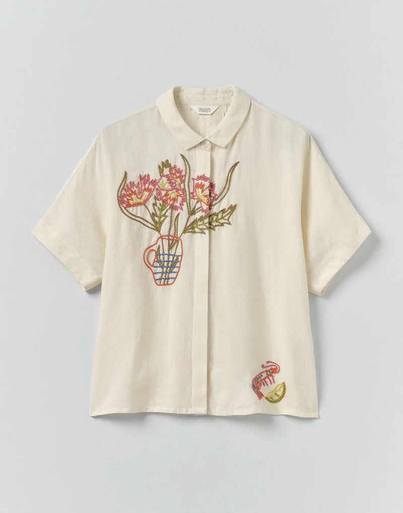 Toast Embroidered Al Fresco Linen Shirt Lemon
