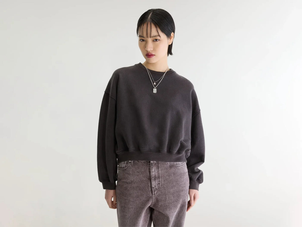 Bellerose Fancy Cropped Crewneck Sweatshirt Dark Roast