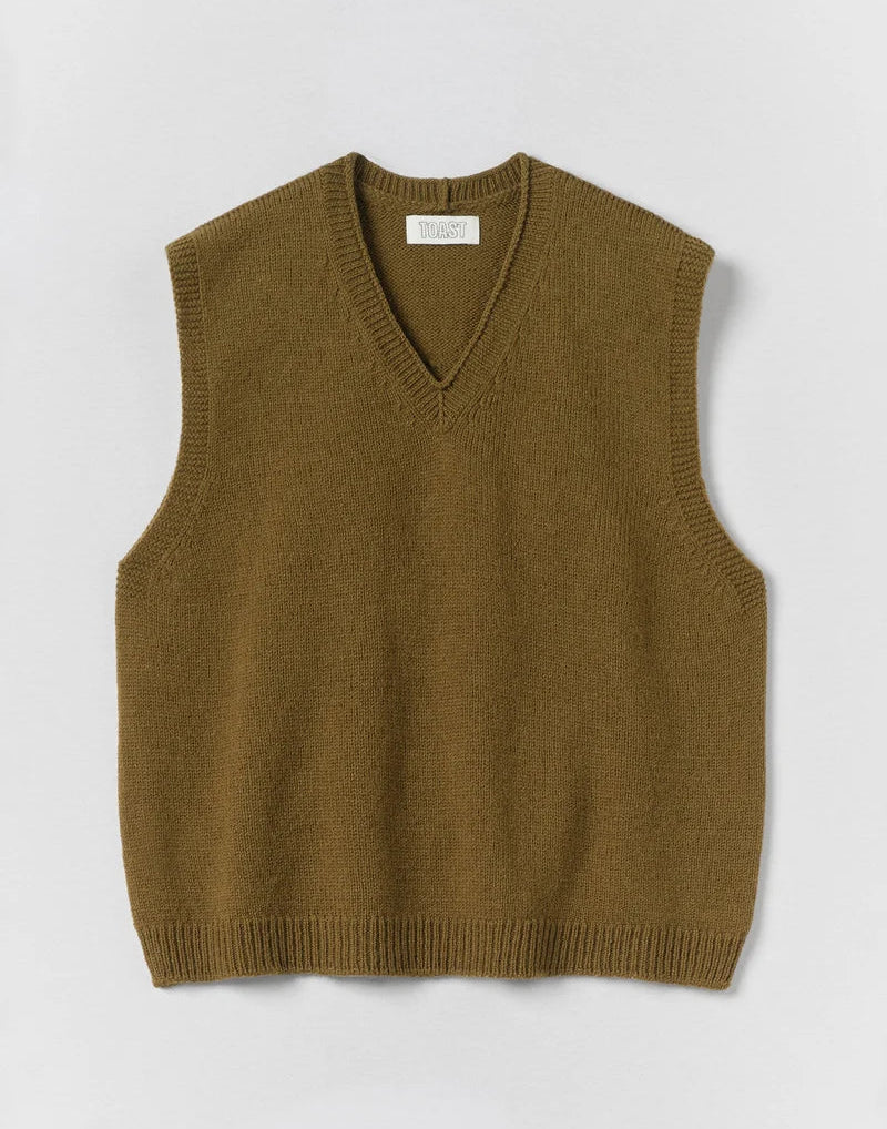 Toast High V Neck Wool Tank Brass