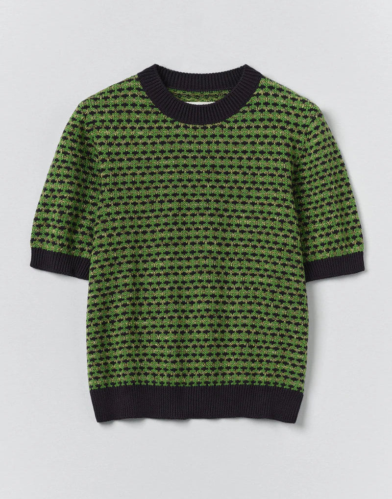 Toast Jacquard Knitted Cotton Top Green