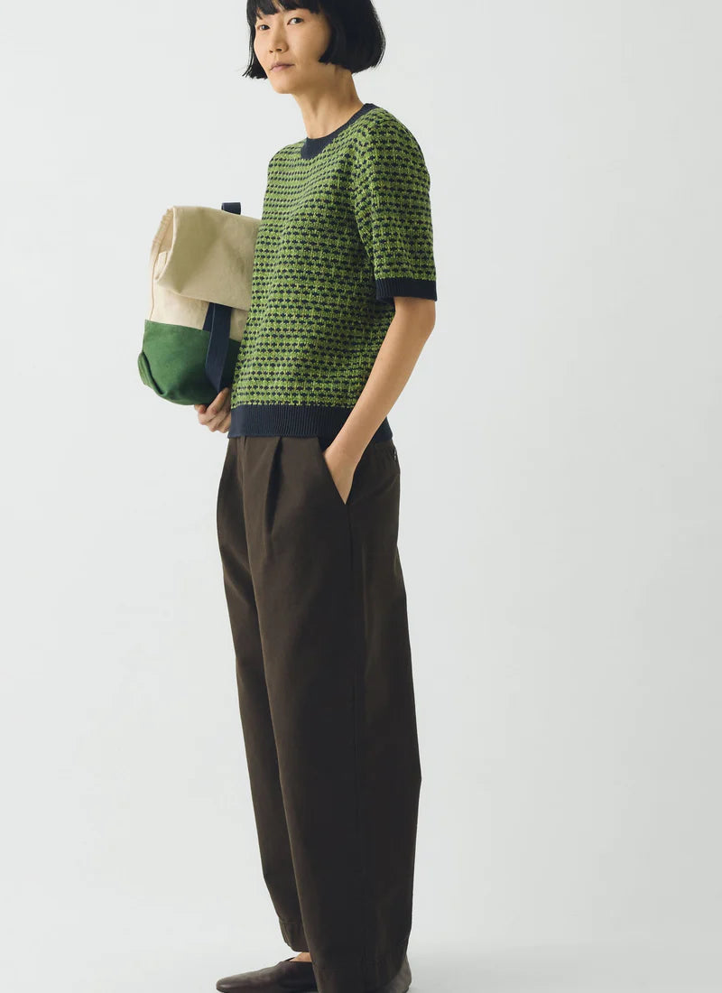 Toast Jacquard Knitted Cotton Top Green