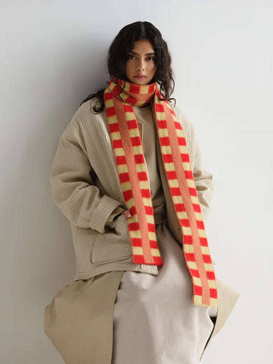 Jo Gordon Long Check&Stripe Scarf Poppy&Acacia
