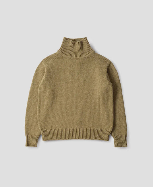 MHL. Chunky High Neck Sweater Wool Cotton Asparagus