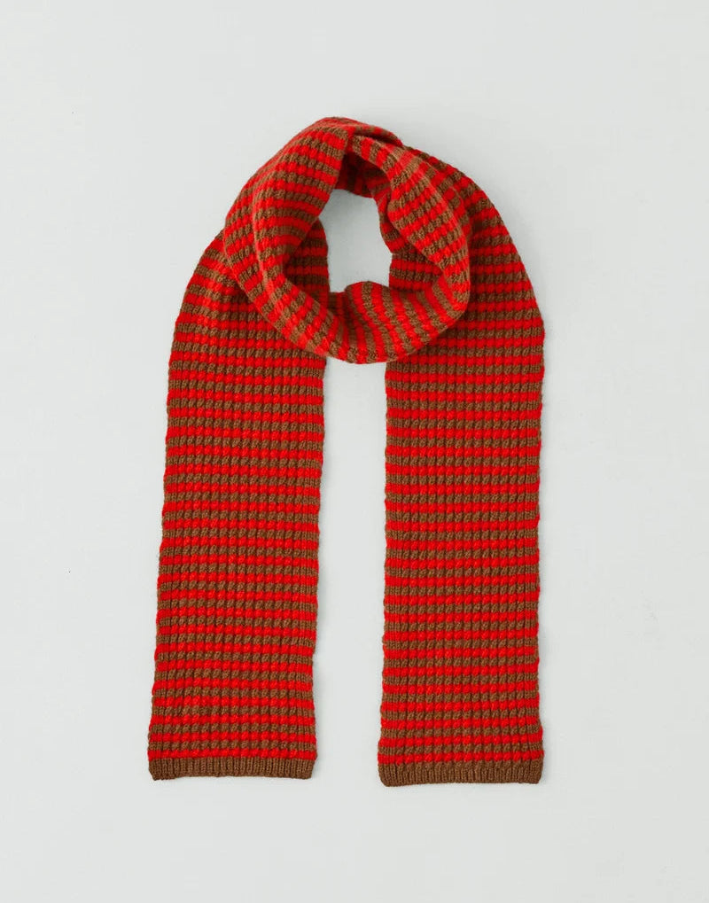 Toast Micro Cable Striped Wool Scarf Red/Pecan