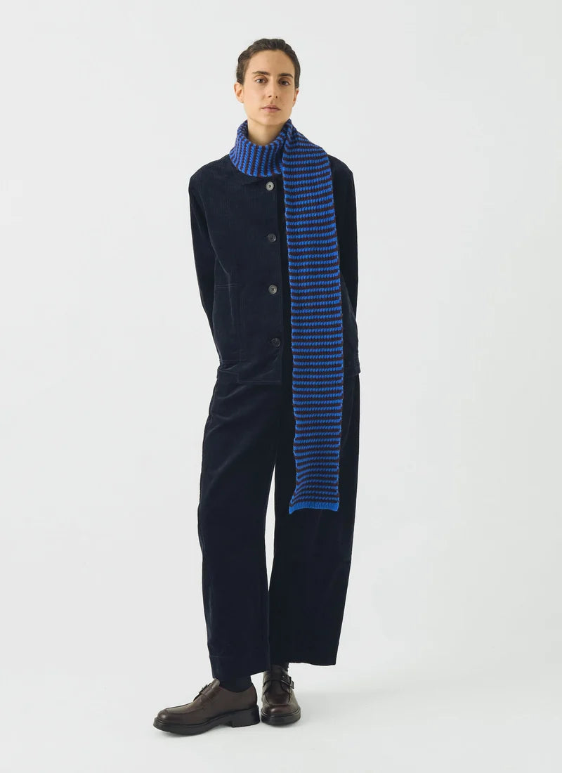 Toast Micro Cable Striped Wool Scarf Cobalt/Prune