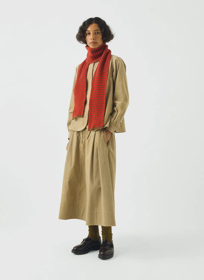 Toast Micro Cable Striped Wool Scarf Red/Pecan