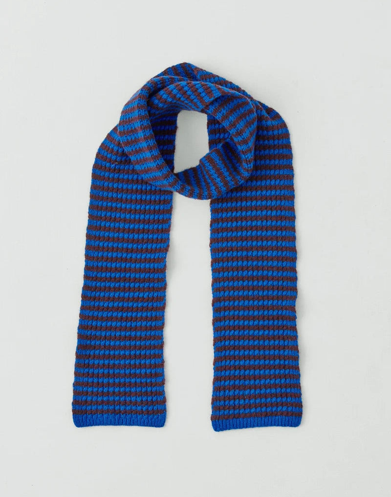 Toast Micro Cable Striped Wool Scarf Cobalt/Prune