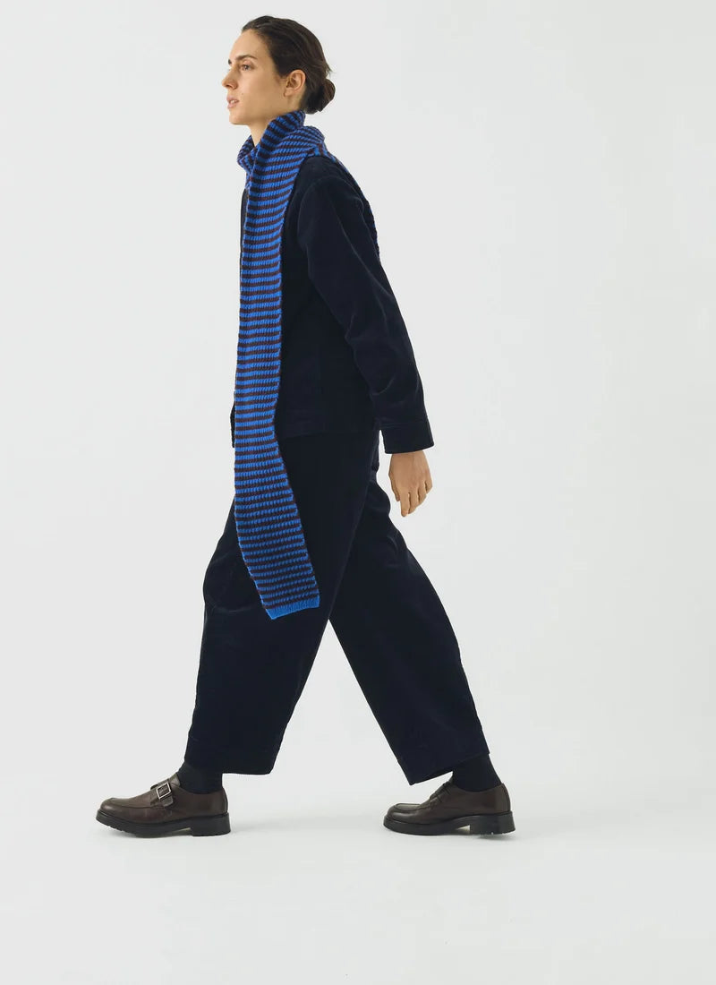 Toast Micro Cable Striped Wool Scarf Cobalt/Prune