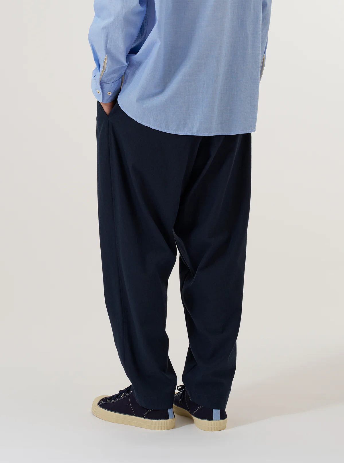 Universal Works Navy Valencia Cotton Pleated Track Pant