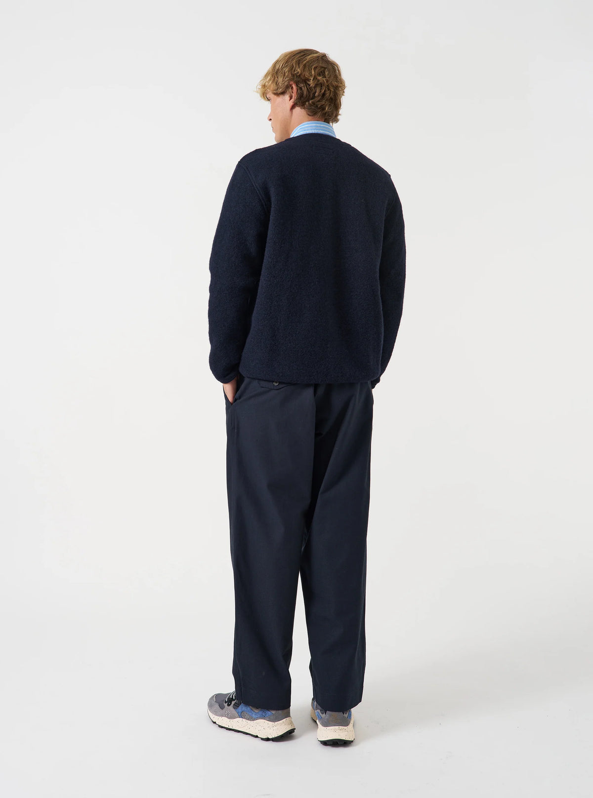 Universal Works Navy Wool Fleece Cardigan