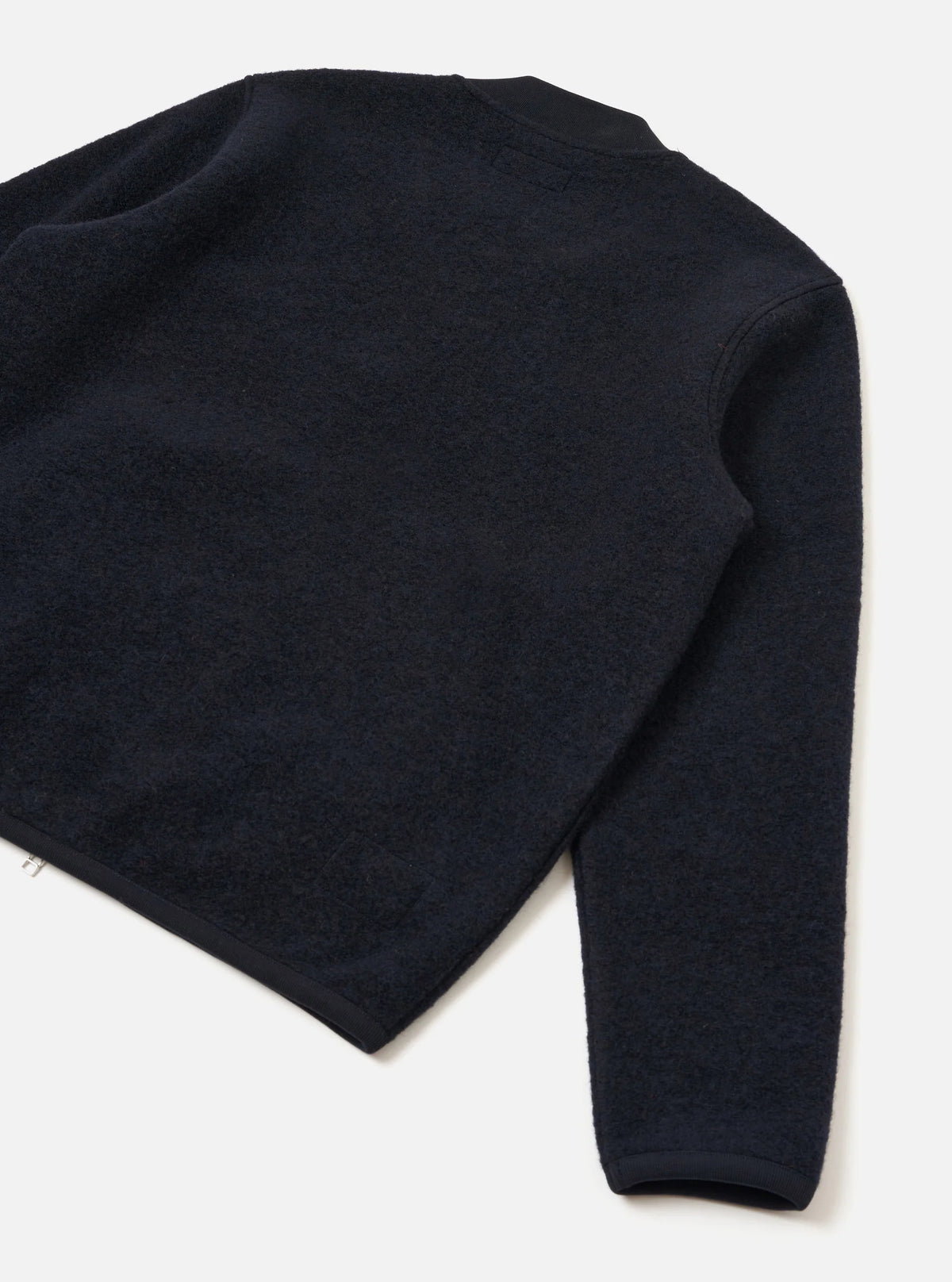 Universal Works Navy Wool Fleece Zip Bomber Jacket