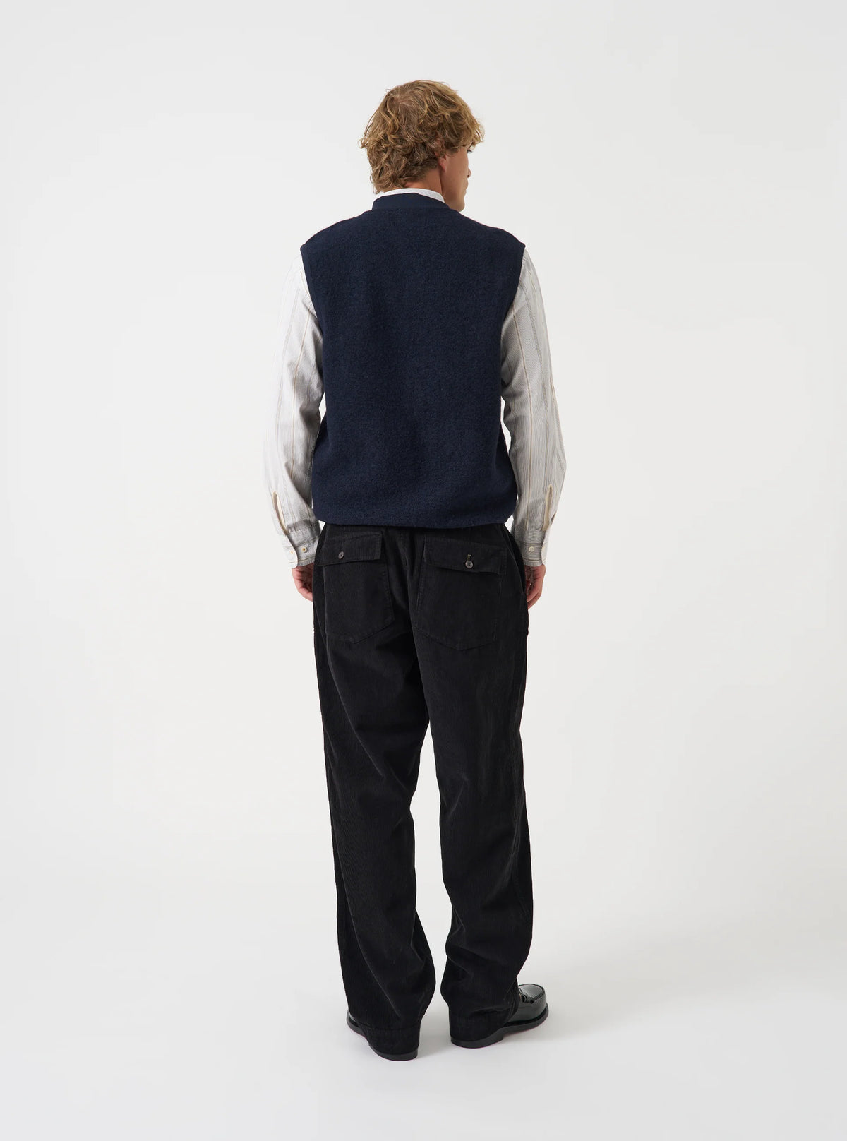 Universal Works Navy Wool Fleece Zip Waistcoat