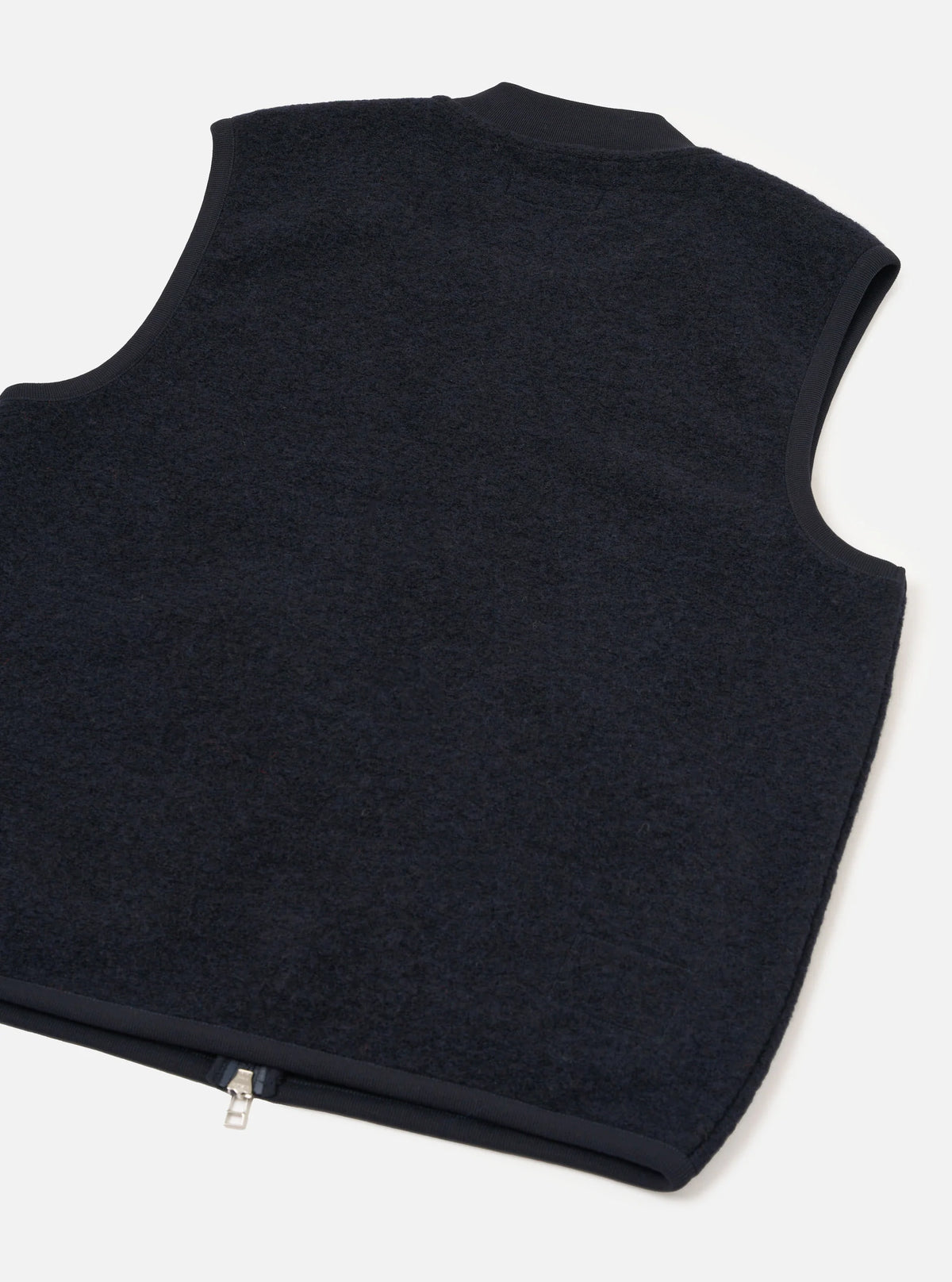 Universal Works Navy Wool Fleece Zip Waistcoat