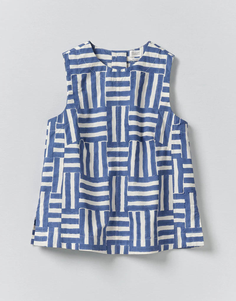 Toast Patchwork Stripe Block Print Top Deep Cornflower