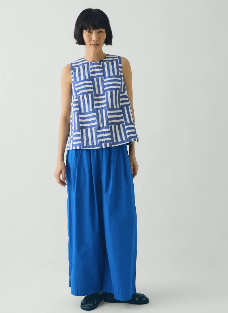 Toast Patchwork Stripe Block Print Top Deep Cornflower