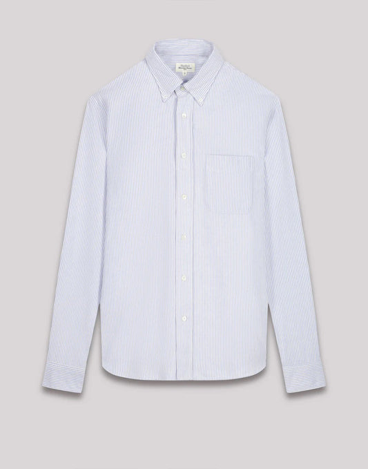 Hartford Pitt Striped Blue Oxford Shirt