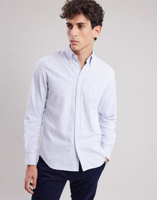 Hartford Pitt Striped Blue Oxford Shirt