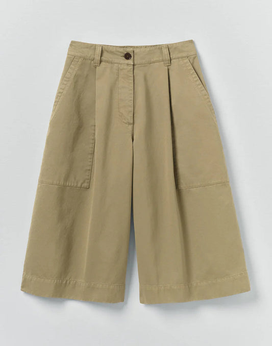 Pleated Cotton Twill Shorts Olive Leaf
