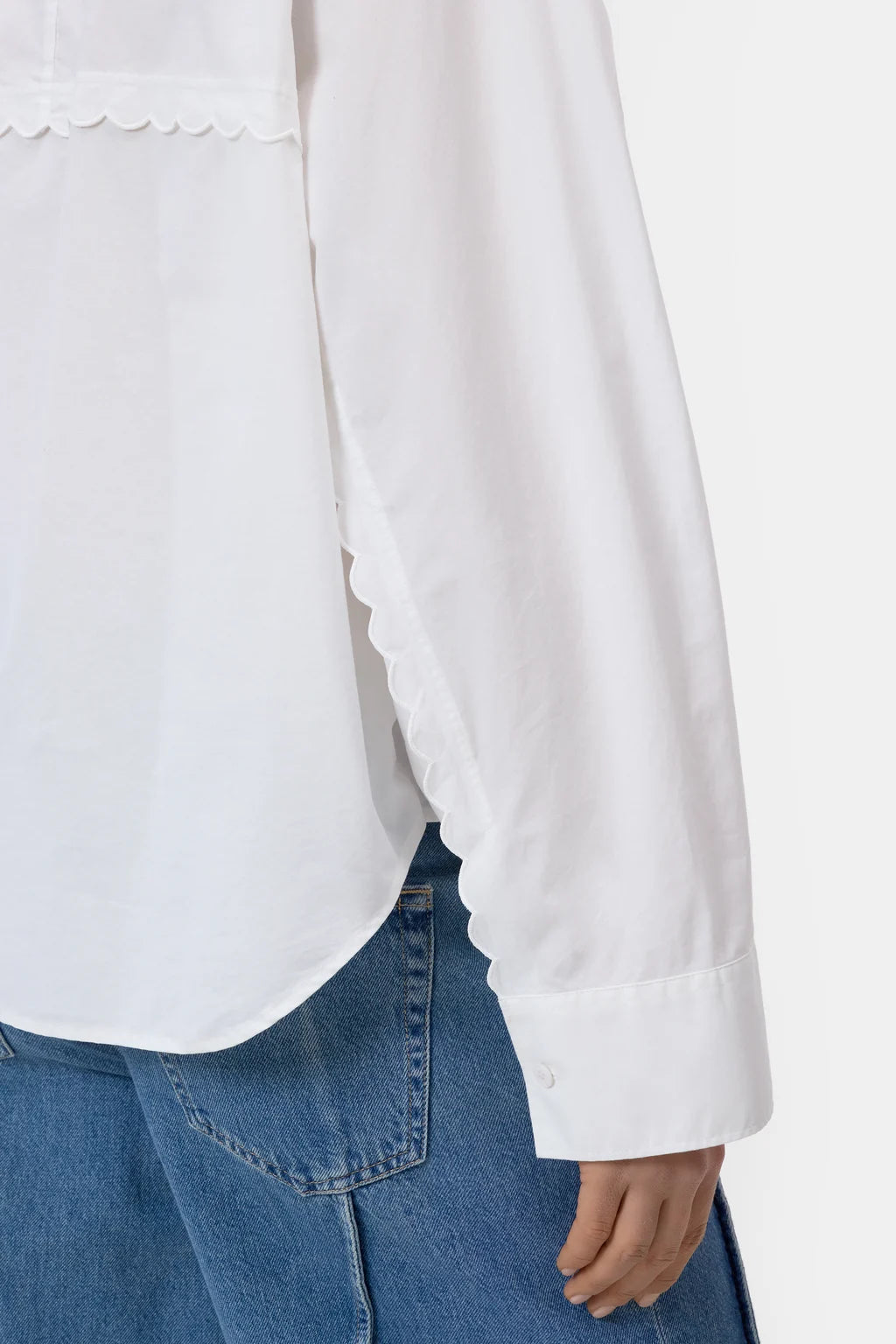 Closed Poplin Blouse With Embroideries White