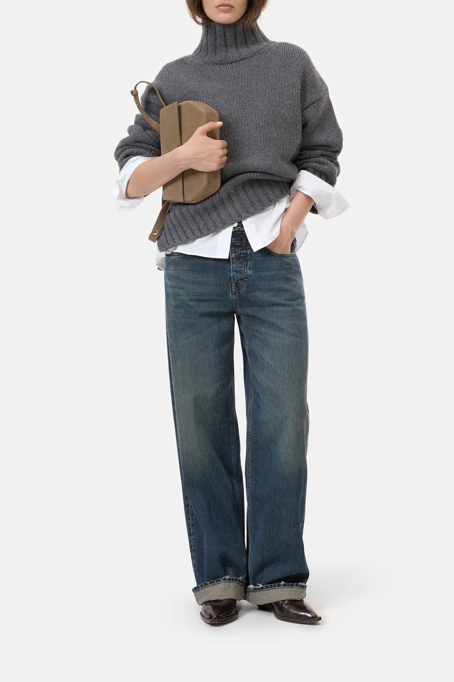 Closed Pure Wool Roll Neck Pullover Dark Grey Melange