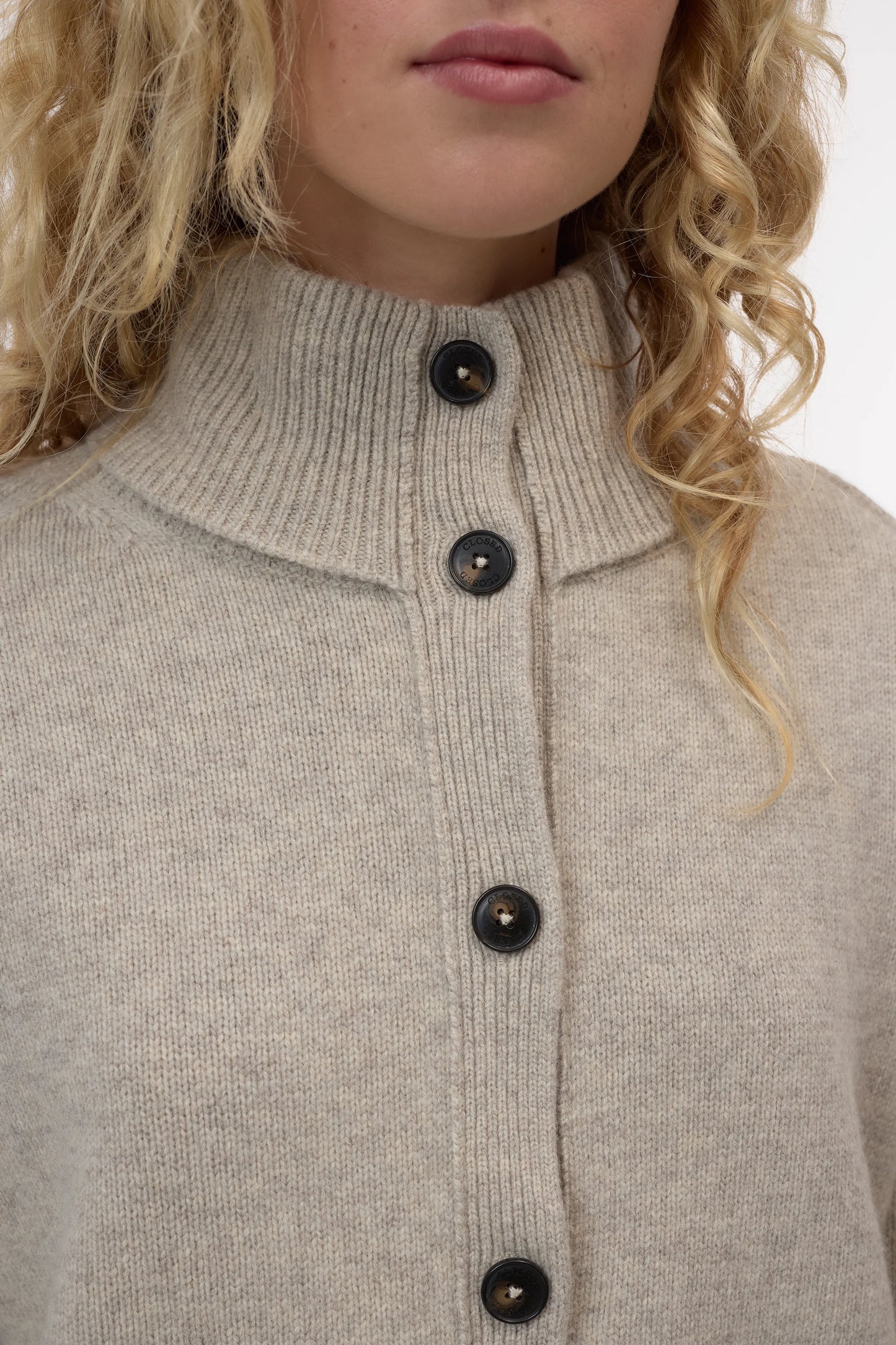 Closed Rollneck Merino Cardigan Silt Grey