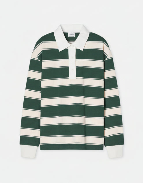 Closed Striped Rugby Shirt Royal Green