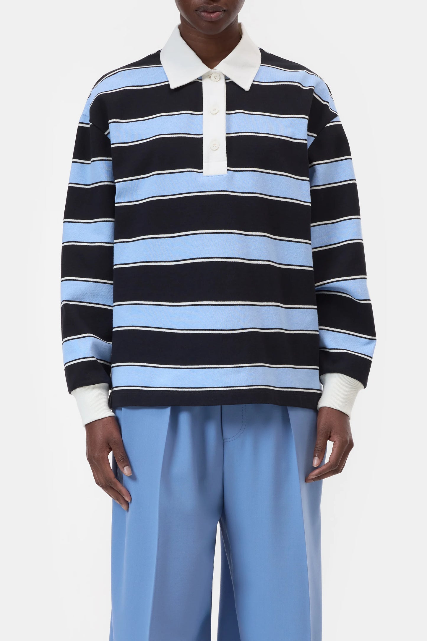 Closed Striped Rugby Shirt Sky Blue