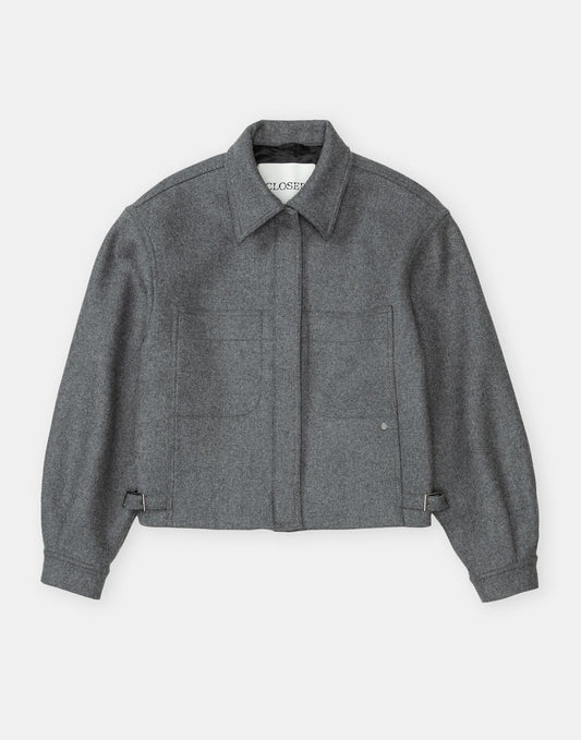 Closed Short Jacket in Wool Mix Dark Grey