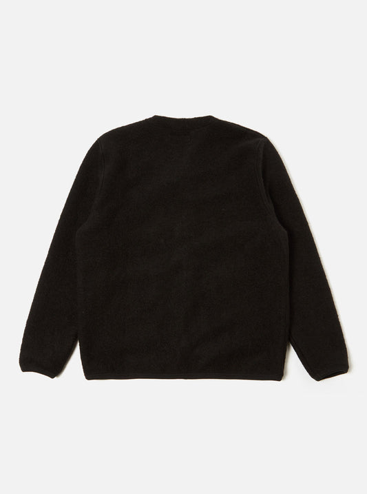 Universal Works Cardigan In Black Wool Fleece