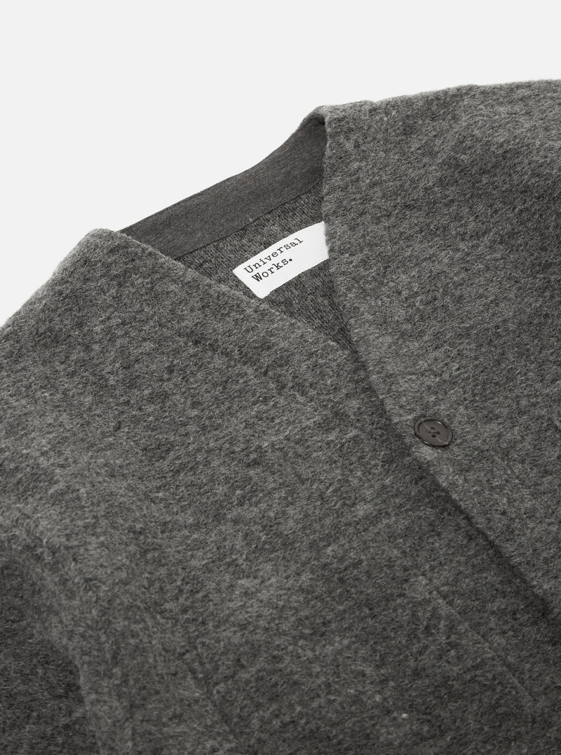 Universal Works Cardigan In Grey Marl Wool Fleece