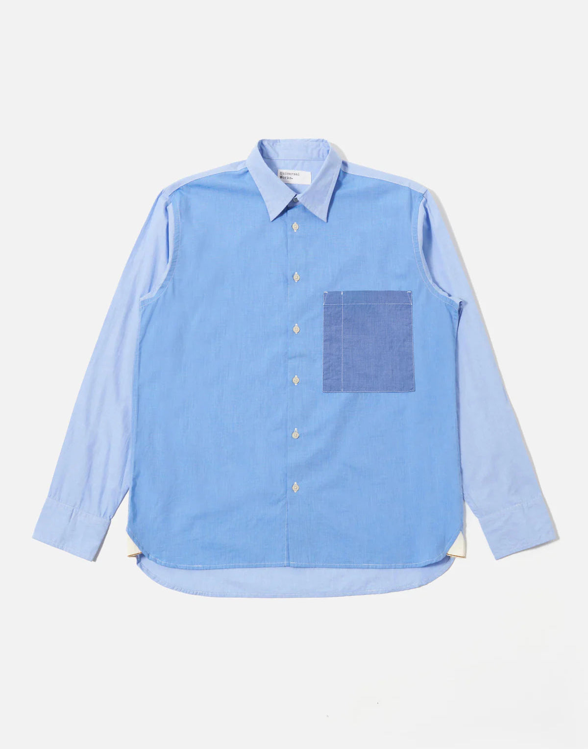 Universal Works Fil A Fil Mixed Square Pocket Shirt Sky/Blue