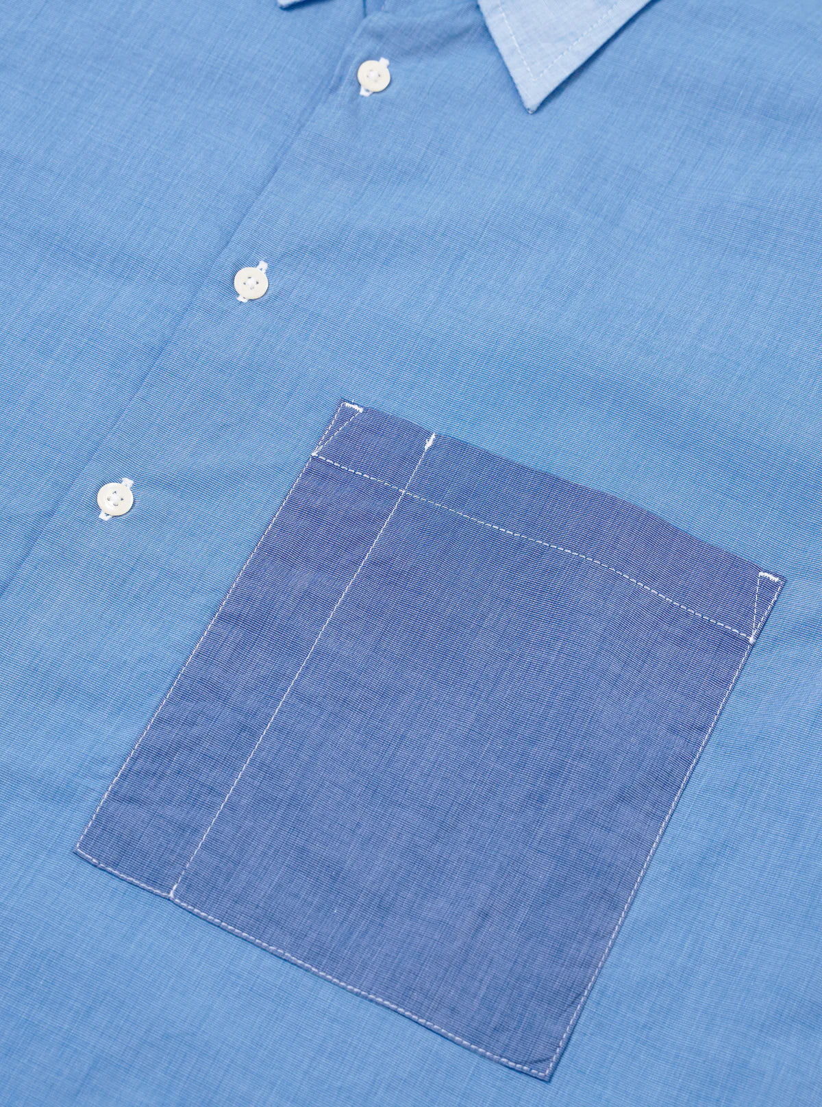 Universal Works Fil A Fil Mixed Square Pocket Shirt Sky/Blue