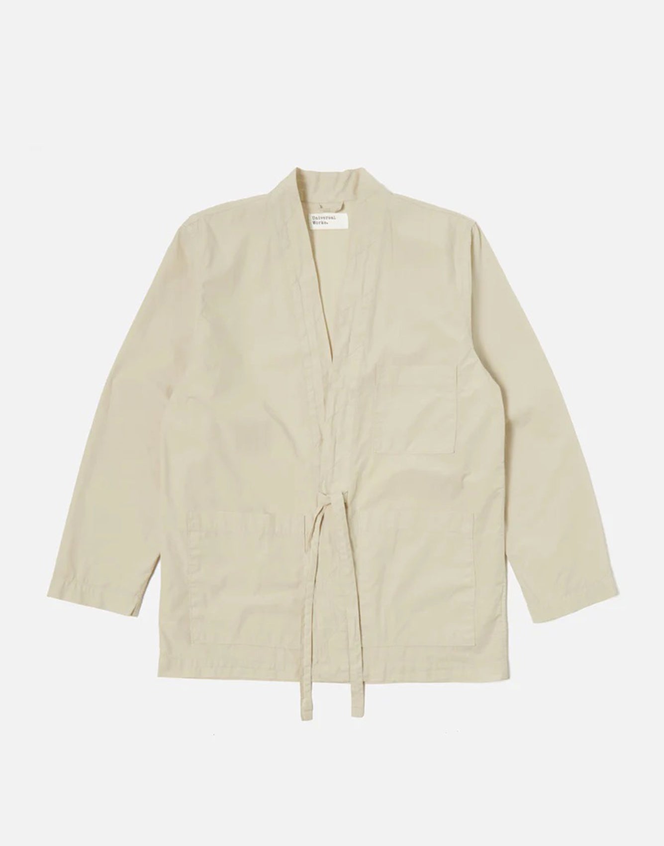 Universal Works Tie Front Jacket In Driftwood Organic Fine Poplin