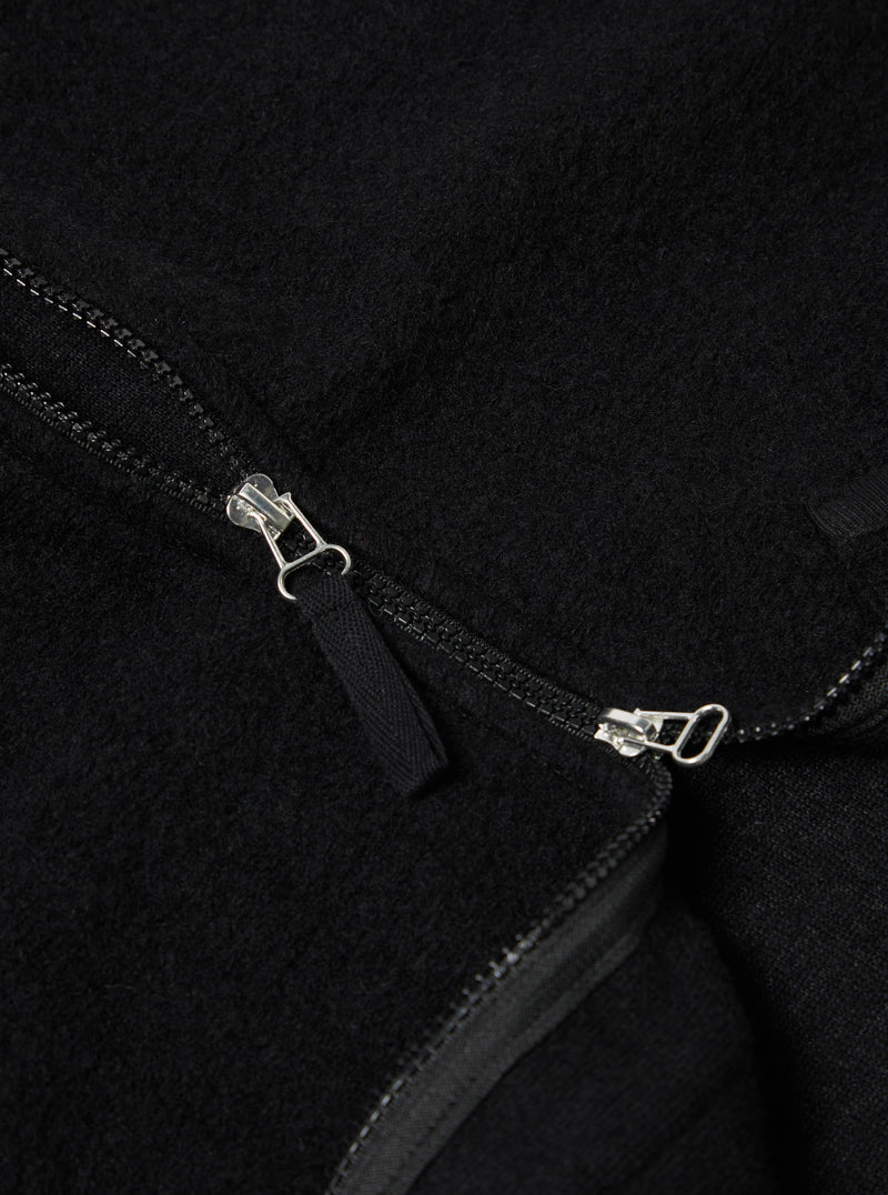 Universal Works Zip Waistcoat In Black Wool Fleece
