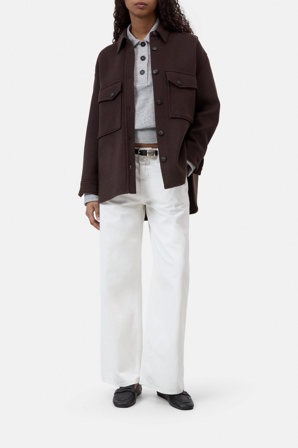 Closed Wool-Blend Shacket Mahagony Brown
